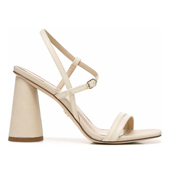 Sam Edelman Kit Ivory Square Toe Slingback Strap Cylindrical Block Heel Sandals - Picture 12 of 12